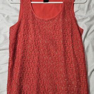 Ann Taylor Red Lace Overlay Tank Top